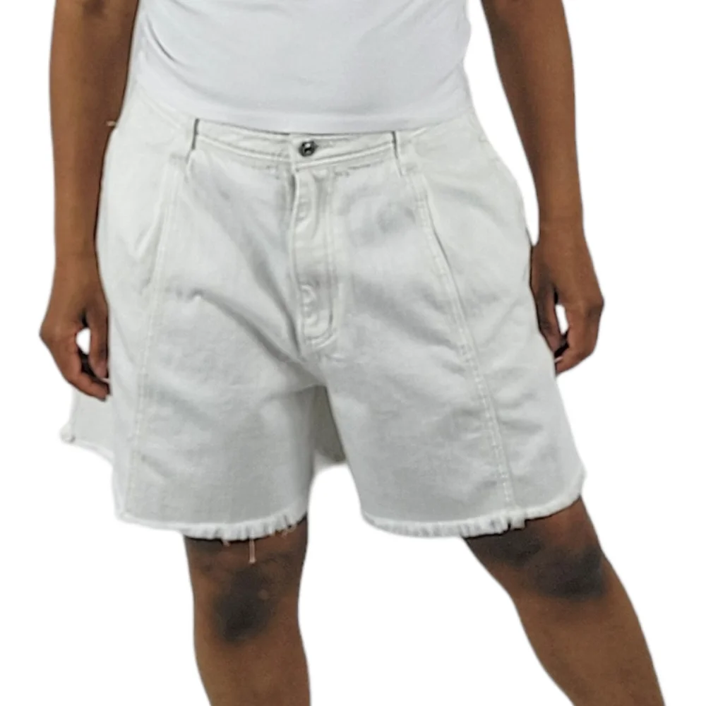 We The Free White High-Waisted Raw Hem Loose Fit Shorts
